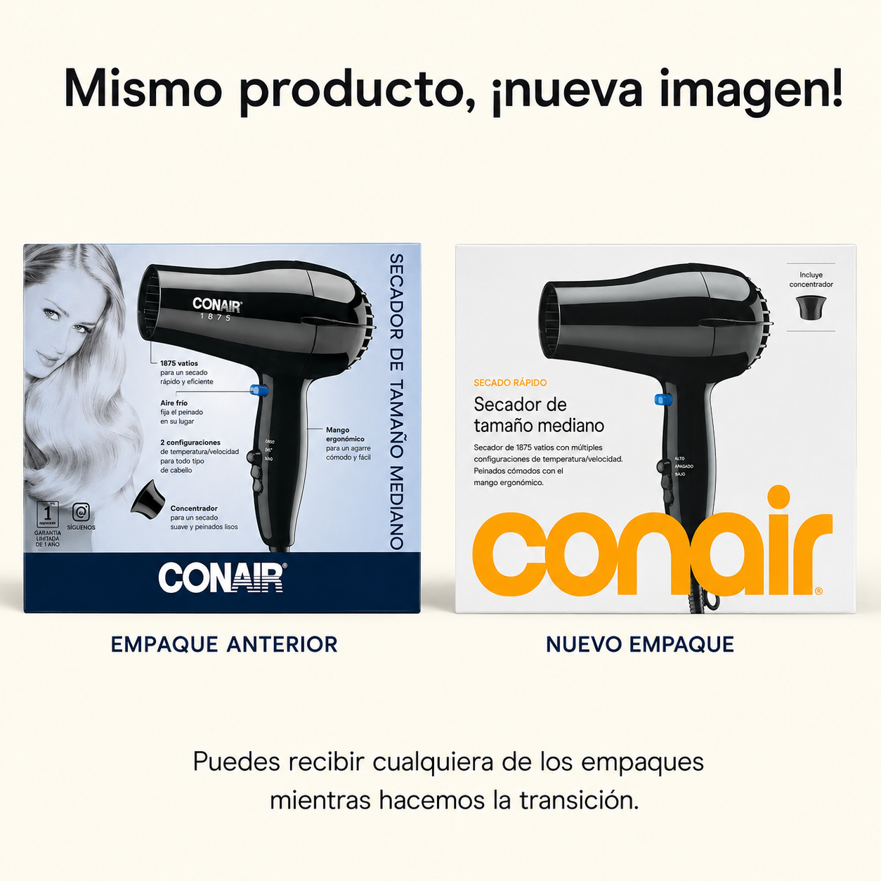 Mid Size Conair Secador de Pelo de Cerámica, 1875 Vatios, Compacto, de Secado Rápido, Negr