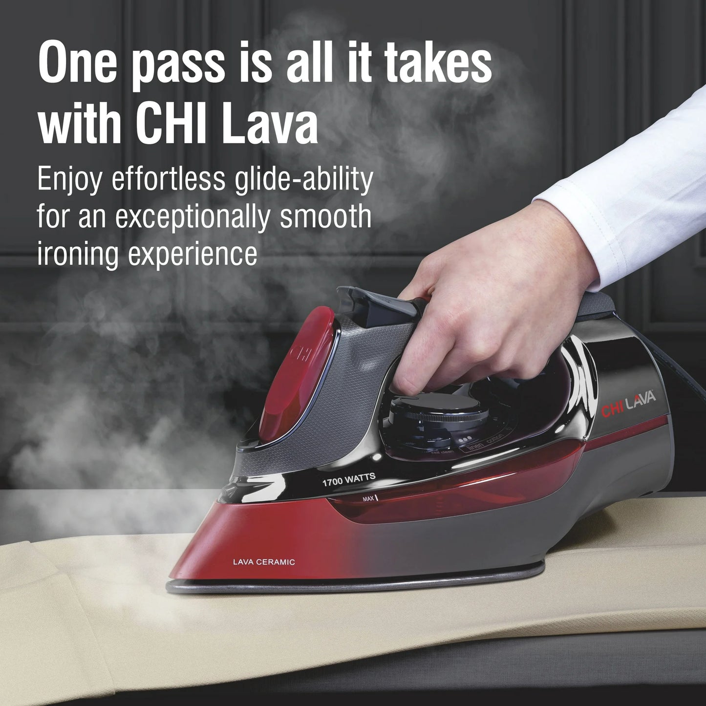 CHI Lava Plancha para Ropa - Placa Base de Cerámica Lava, Cable Retráctil, Control de Vapor Ajustable