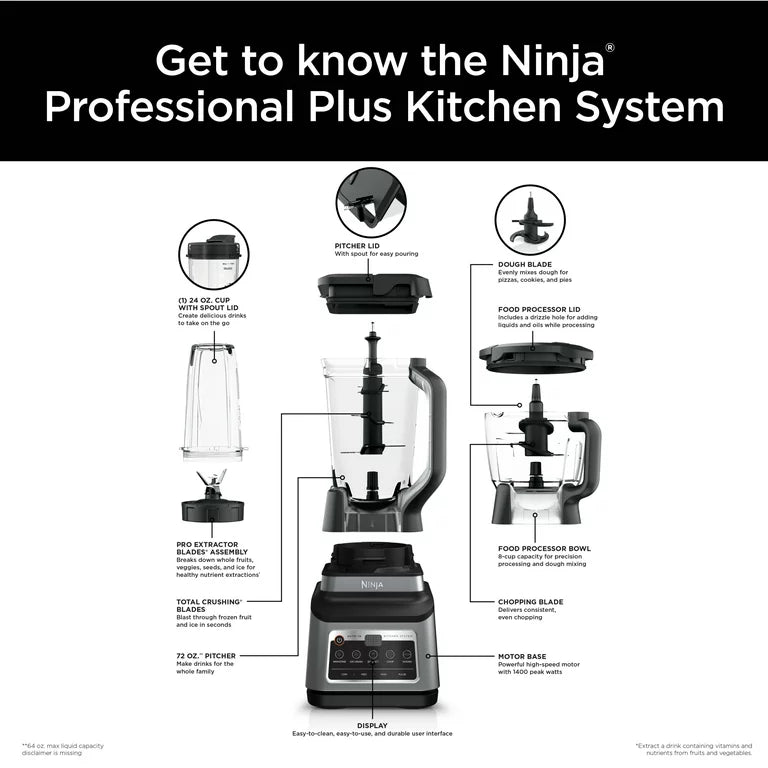 Sistema de cocina Ninja Profesional Más con Auto-iq y 72 oz. Total de Trituración Licuadora, BN800