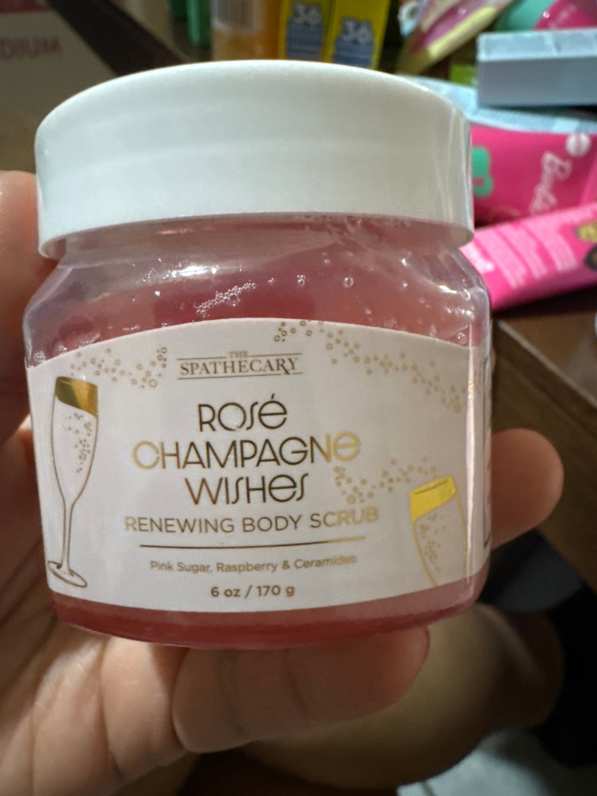The spathecary Rose Champagne Wishes body scrub