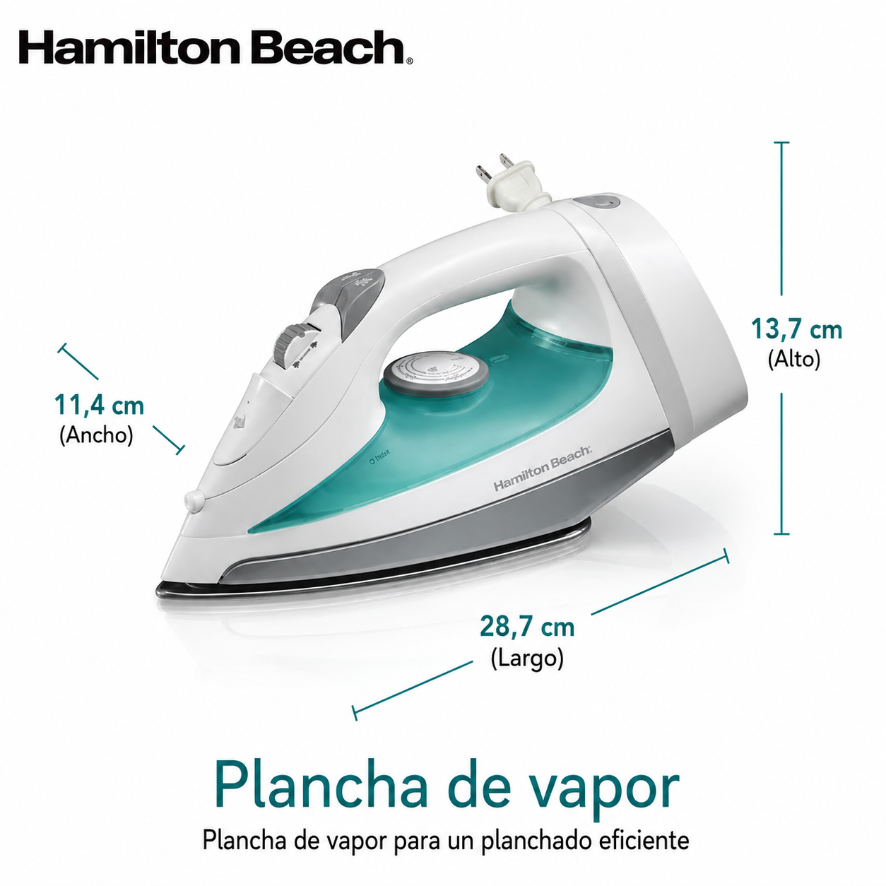 Plancha Hamilton Beach Hierro de Cordón Retráctil, Blanco, Modelo 14212