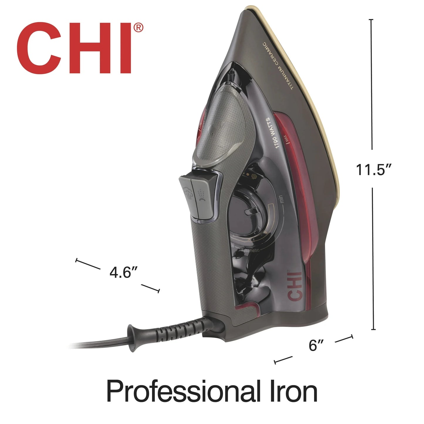 CHI Professional Plancha de Ropa Plancha de Vapor para Ropa con Placa Base de Titanio, Negra