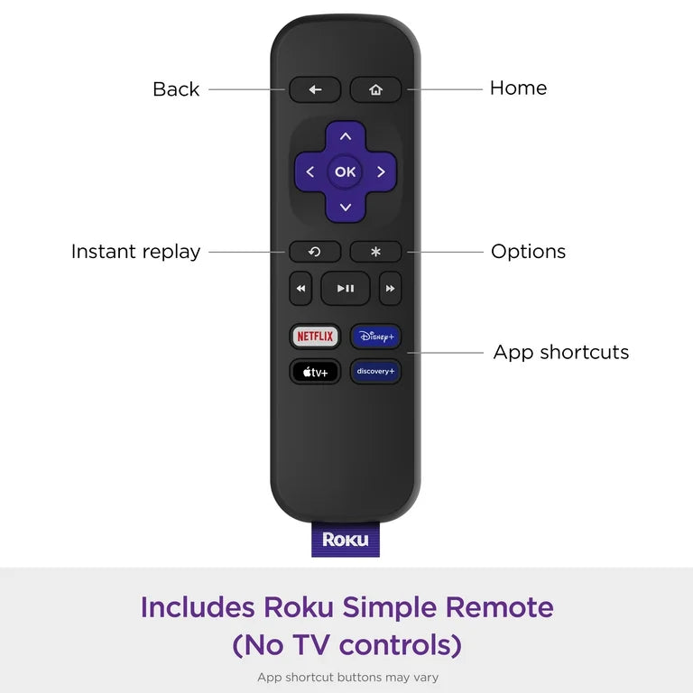 Express Roku Dispositivo de Transmision HD con Cable HDMI de Alta Velocidad Control Remoto Estandar sin Controles de TV y WiFi Rapido