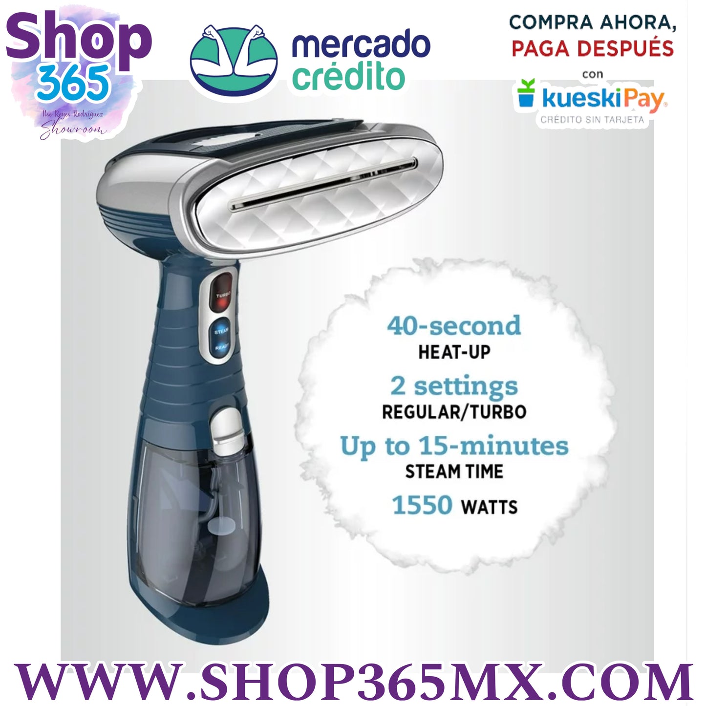 Conair Vapor de Ropa Portátil para Ropa, Turbo ExtremeSteam 1550W, Diseño Portátil de Mano