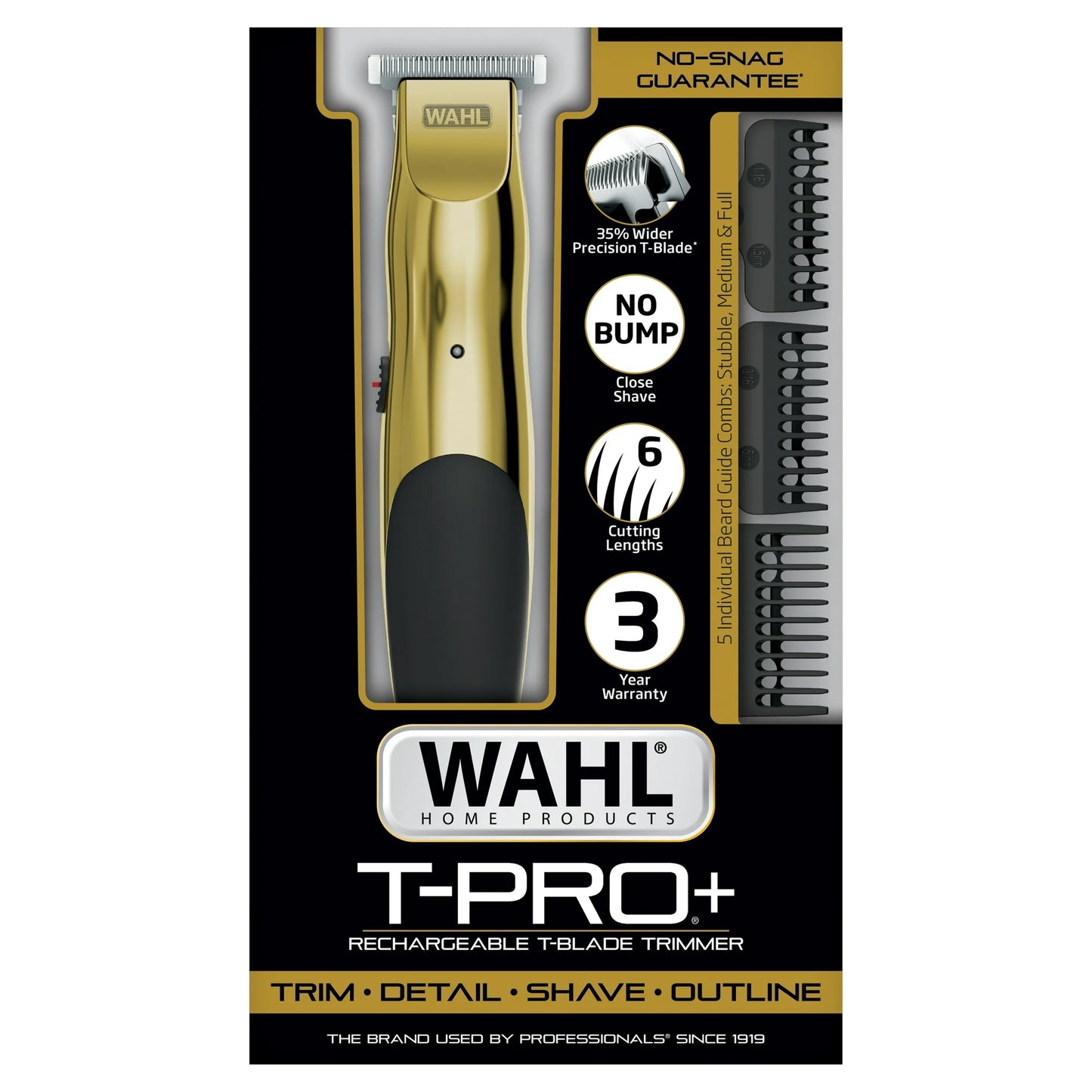 Wahl T-Pro Plus, USB Rechargeable Battery Trimmer, Gold with Rubber Grips - 3028171