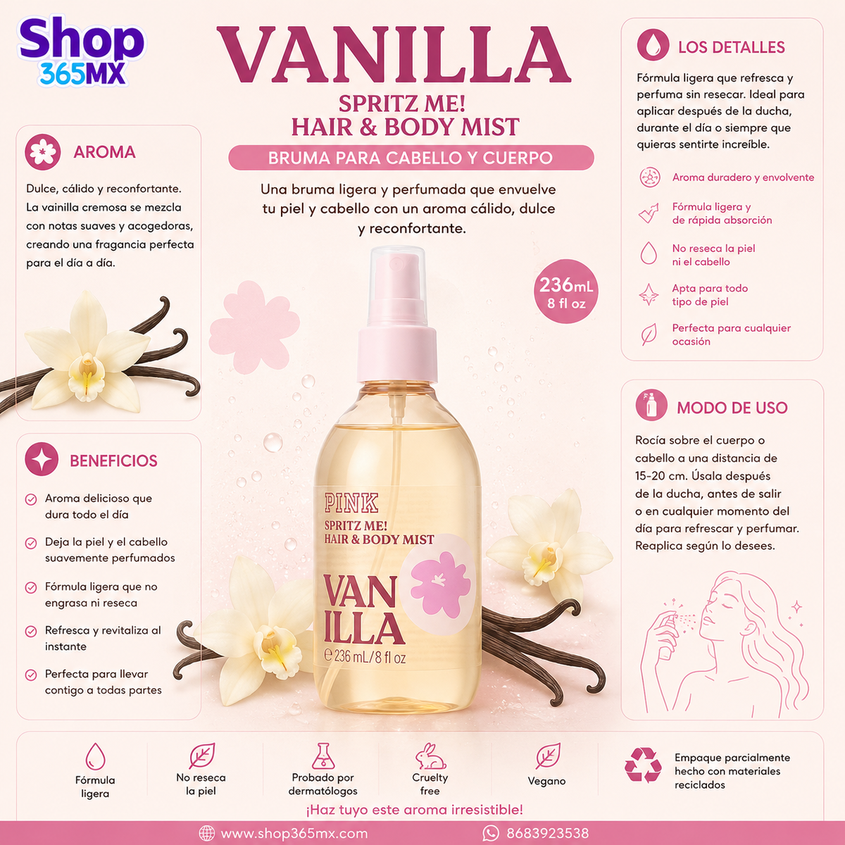 Pink Spritz me Hair & Body Mist Vanilla