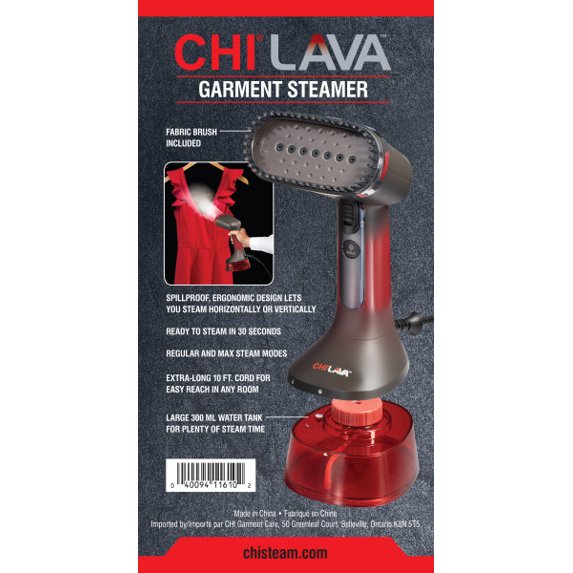 CHI LAVA Plato de Cerámica Vaporizador de Ropa para Ropa con Cepillo de Tela, 2 Modos de Vapor, 1600 Vatios, Rojo