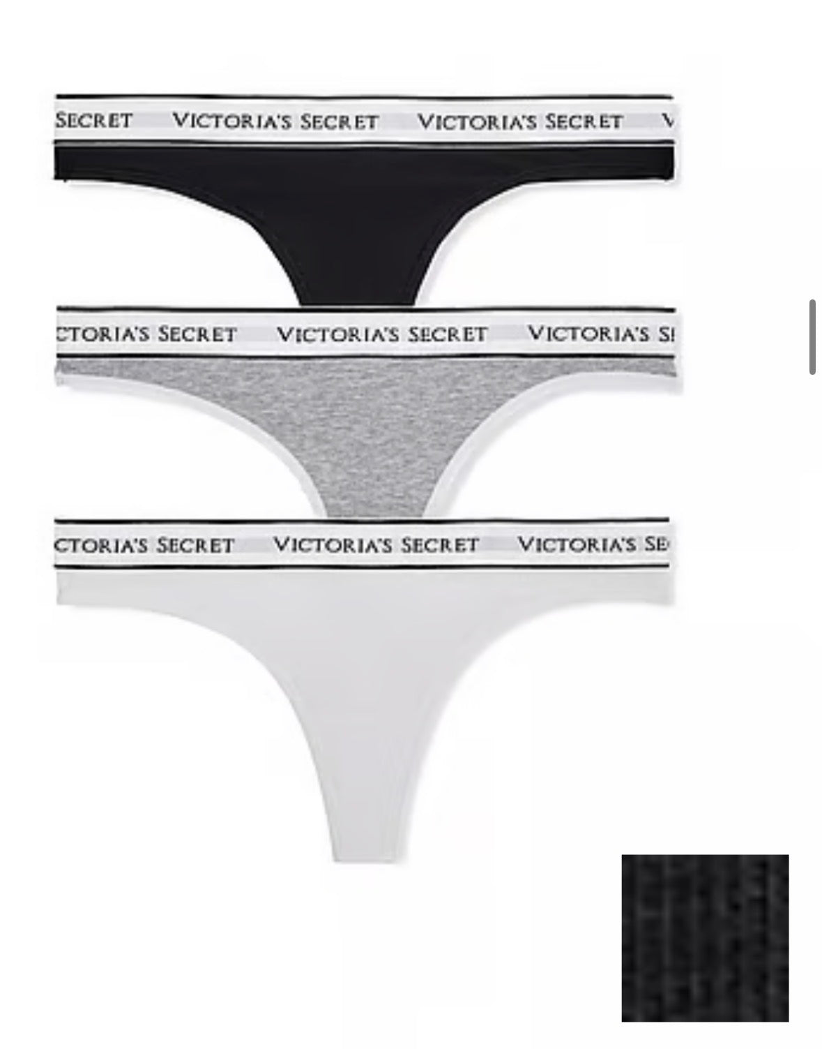 Victoria’s Secret 3-Pack Logo Cotton Thong Panties Negro, Gris y Blanco