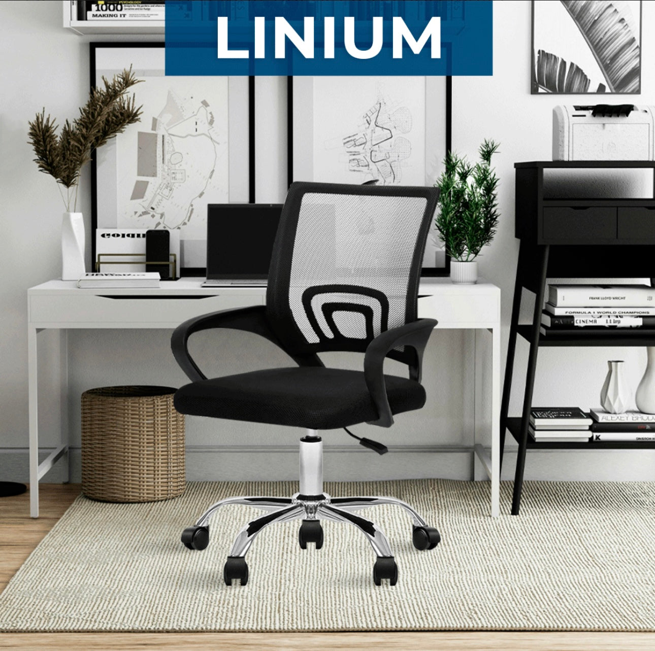 Silla para oficina escritorio ergonomica Premium Set 2 piezas color negro material de tapizado malla