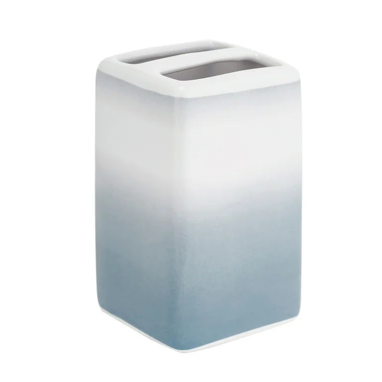 Mainstays Juego de Accesorios de Baño y Cortina de Ducha de Poliéster/cerámica de 17 Piezas, Azul y Blanco
