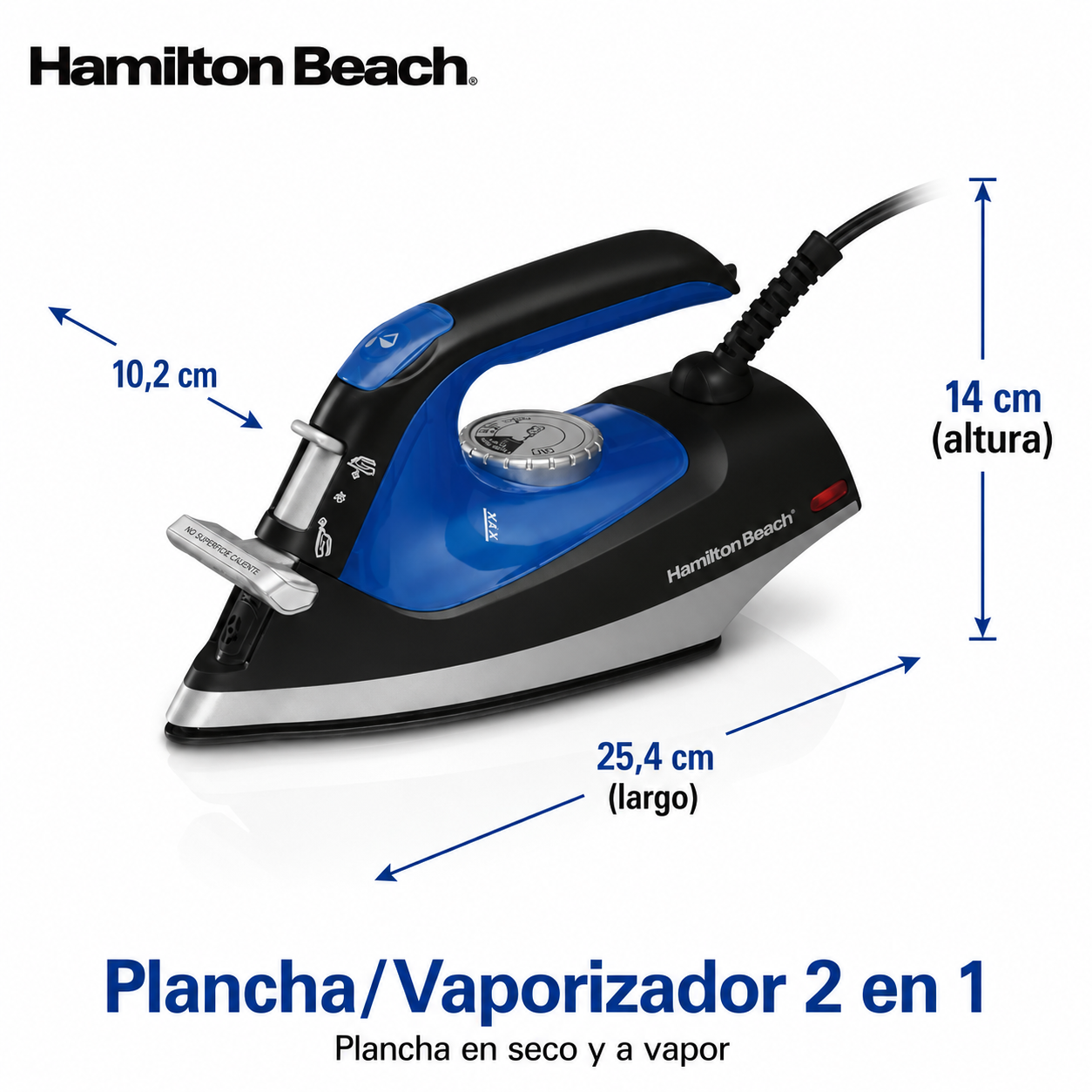 Hamilton Beach Plancha y Vaporizador 2 en 1, Negro y Plateado, Modelo 14525