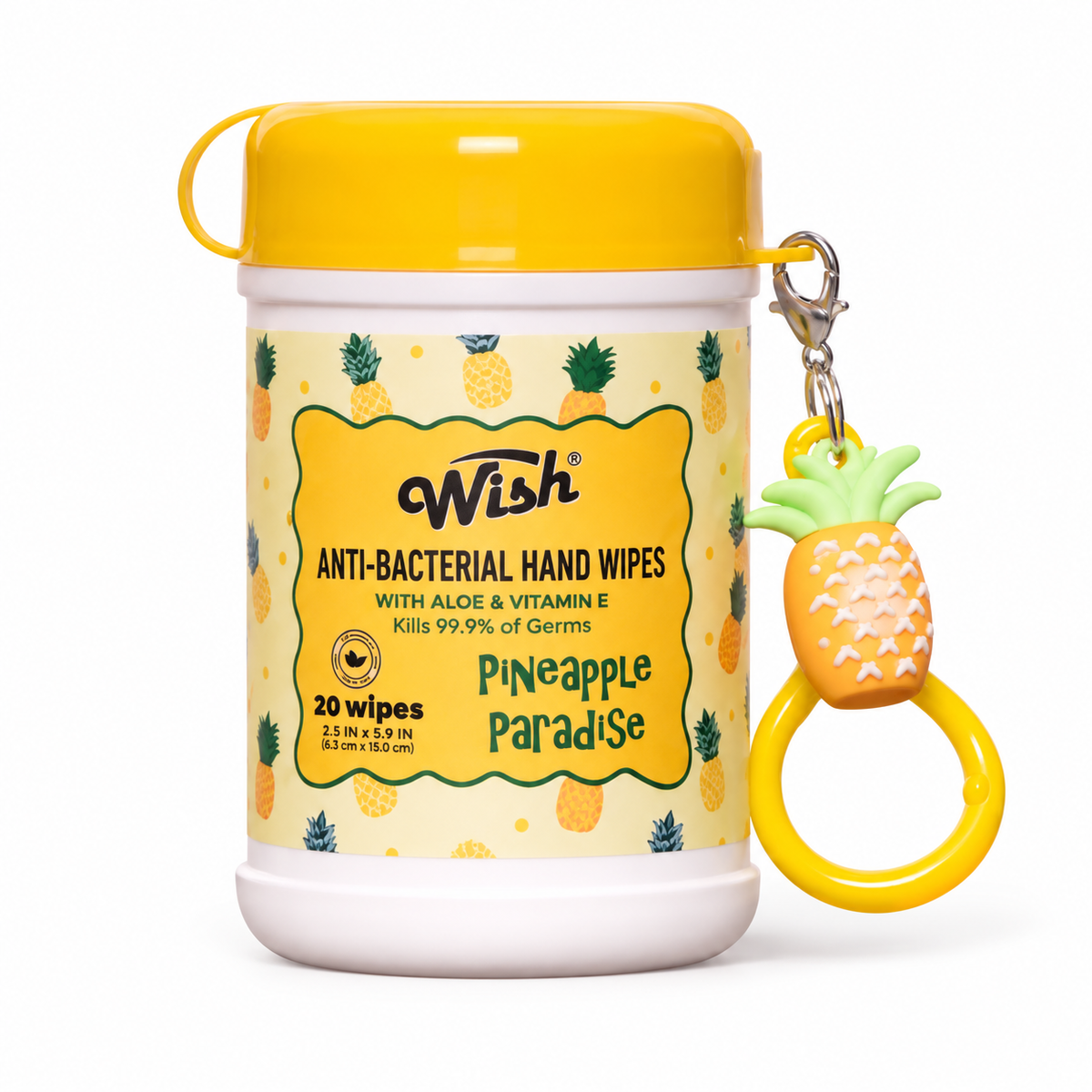 Toallitas Antibacteriales Wish Pineapple Paradise con Llavero, 20 piezas