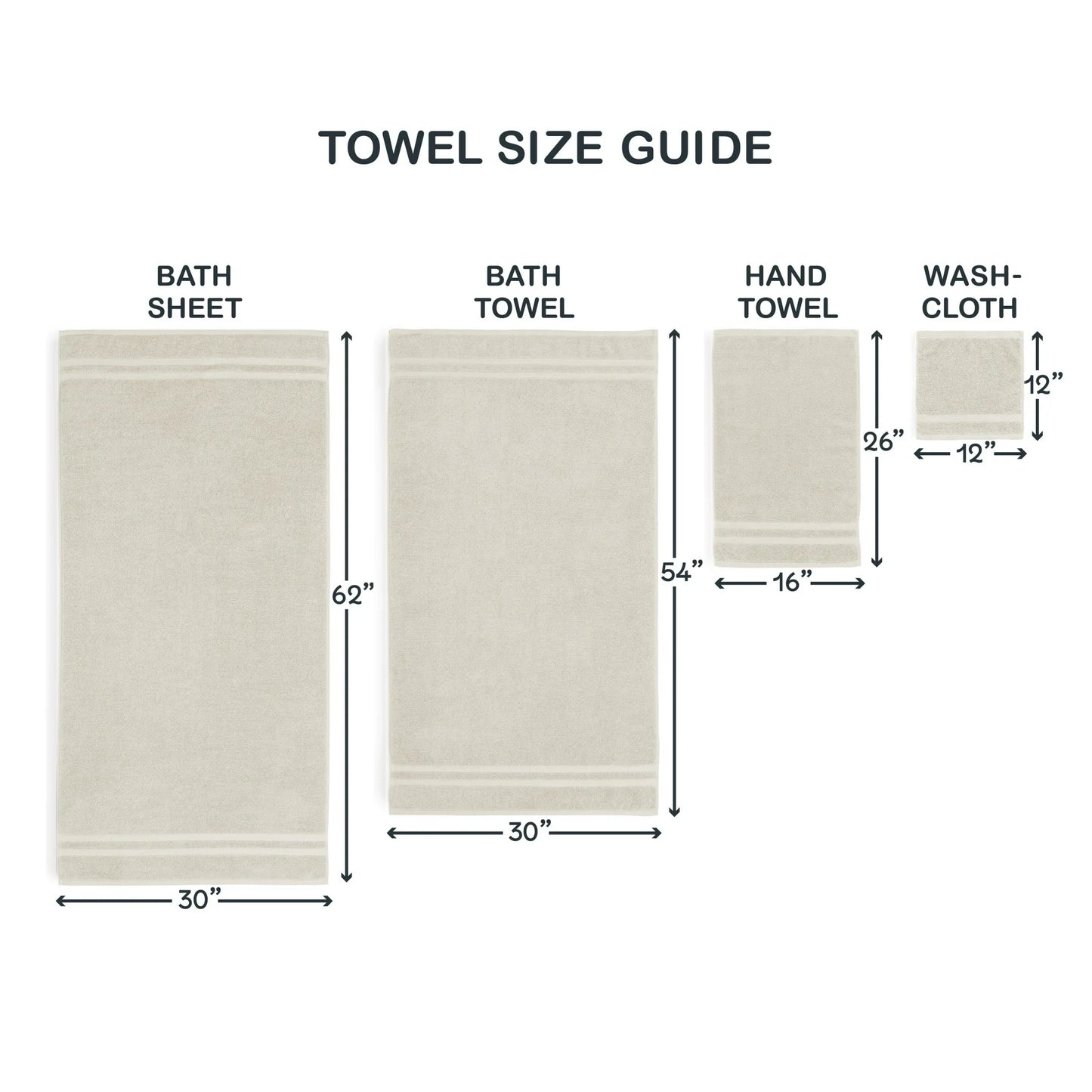 2 PZA Toalla de Baño Sólida 30" x 54", Beige Papiro