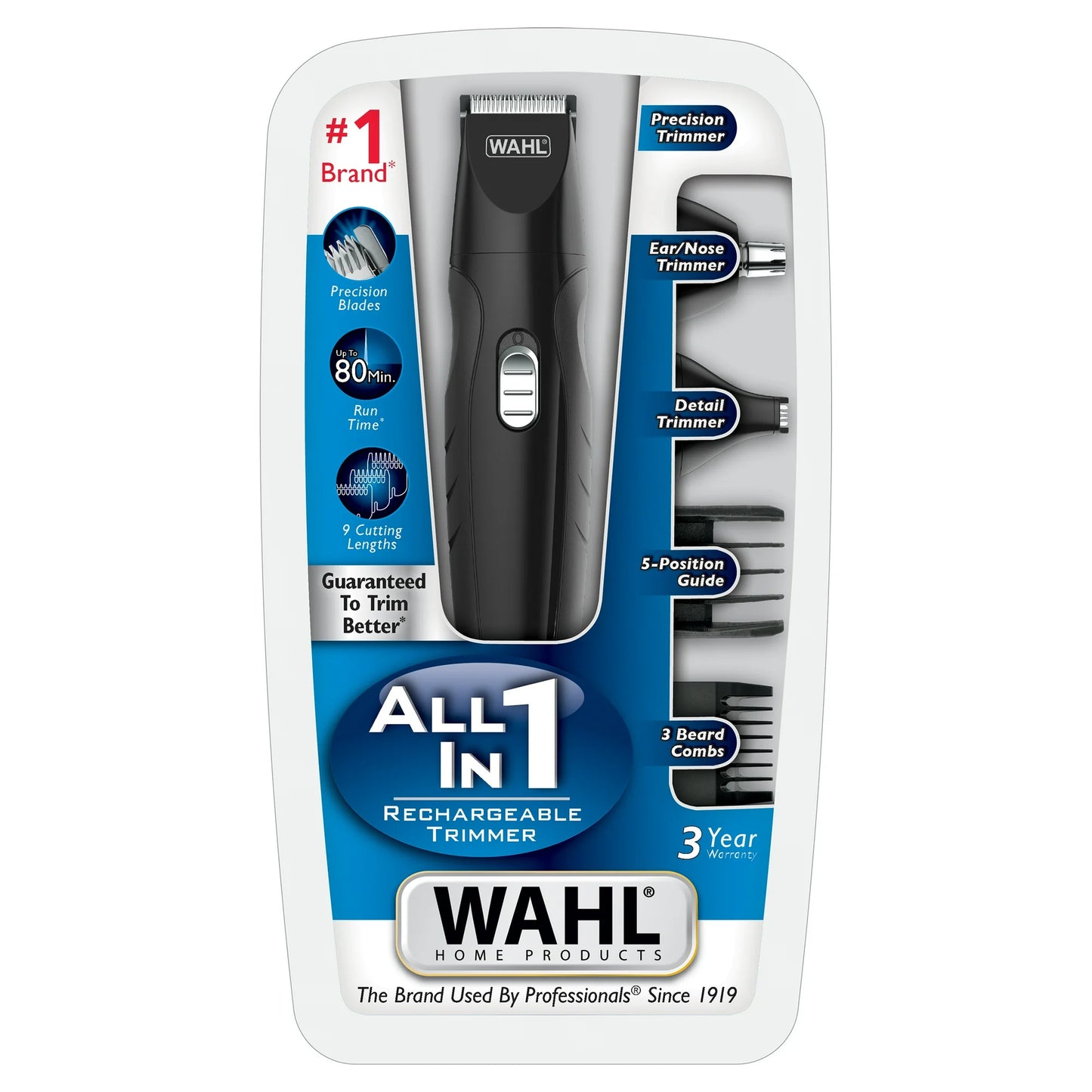 Wahl Barba Recargable Todo en uno, Bigote, Recortador de Detalles para Hombre, Negro, 05644