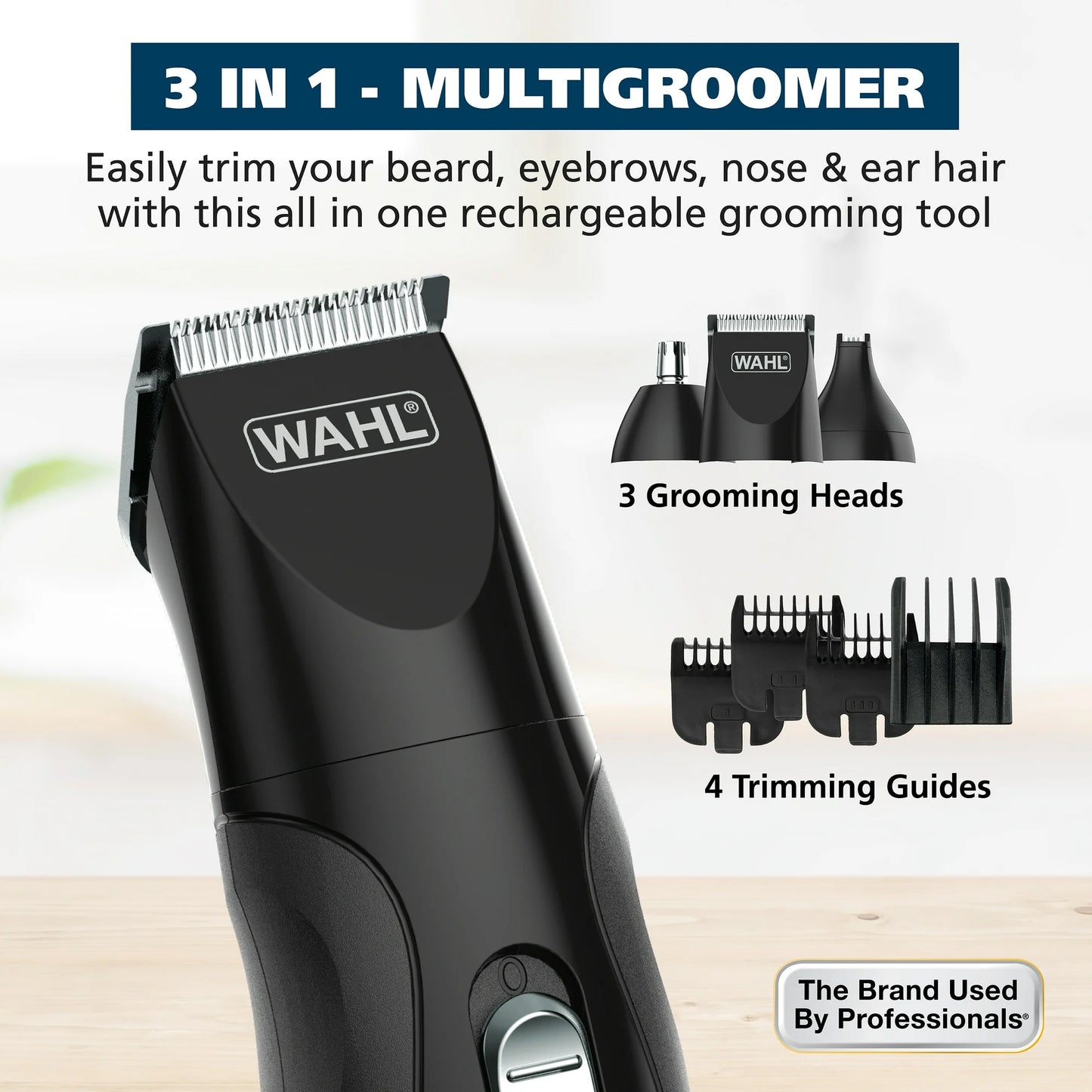 Wahl Barba Recargable Todo en uno, Bigote, Recortador de Detalles para Hombre, Negro, 05644