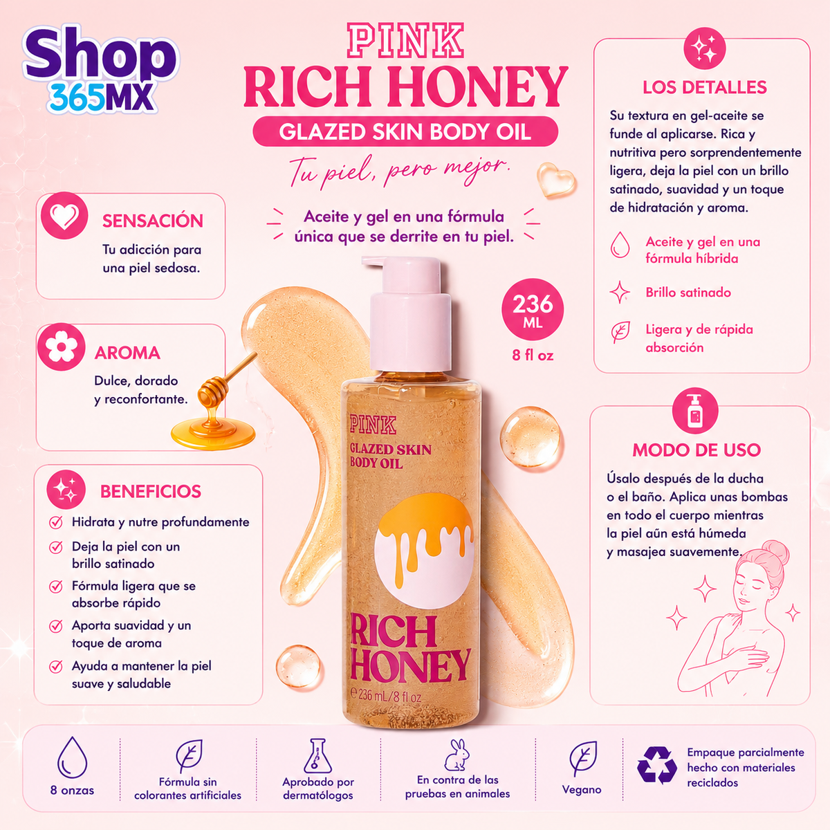 Pink Glazed Skin Body Oil Rich Honey