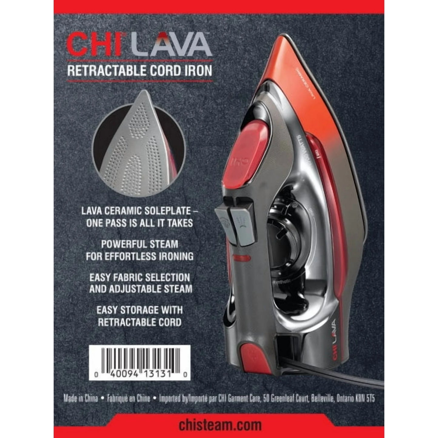 CHI Lava Plancha para Ropa - Placa Base de Cerámica Lava, Cable Retráctil, Control de Vapor Ajustable