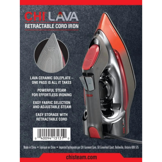 CHI Lava Plancha para Ropa - Placa Base de Cerámica Lava, Cable Retráctil, Control de Vapor Ajustable
