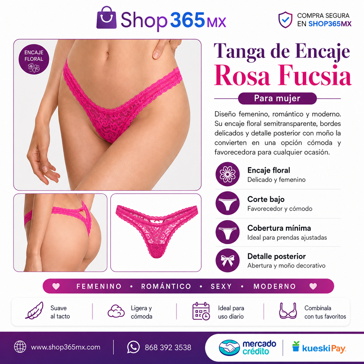 💗 Tanga Victoria’s Secret de Encaje Floral Rosa Fucsia para Mujer