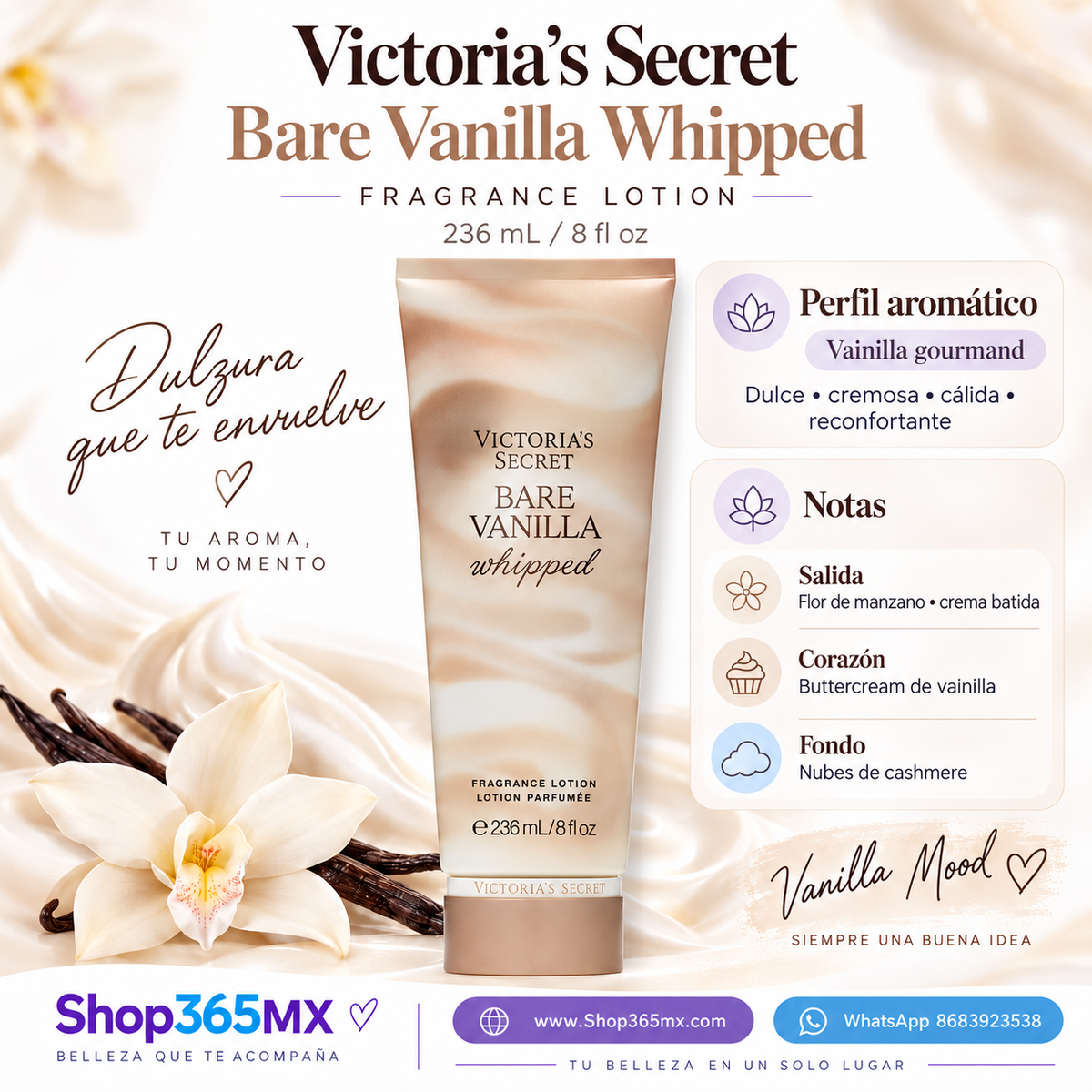Victoria’s Secret Bare Vanilla Whipped Fragrance Lotion 236 mL | Loción Corporal Perfumada