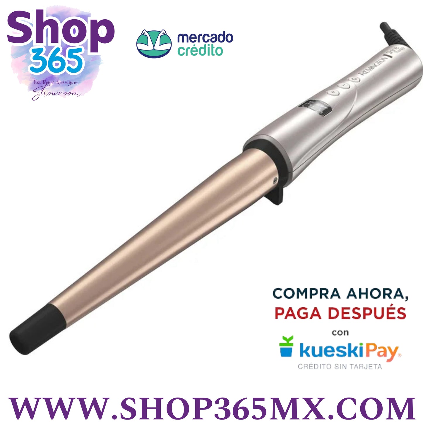 REMINGTON SHINE THERAPY Varita para Rizar Cónica de 12 - 1 Pulgada para Rizos Naturales con guante