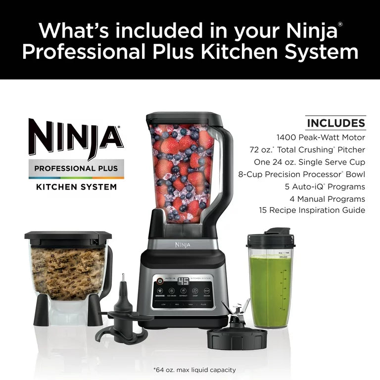 Sistema de cocina Ninja Profesional Más con Auto-iq y 72 oz. Total de Trituración Licuadora, BN800