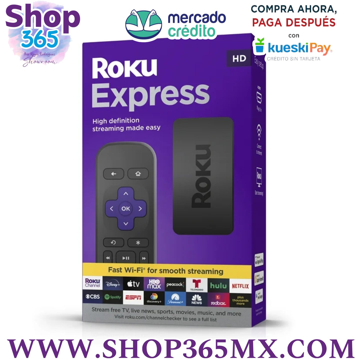 Express Roku Dispositivo de Transmision HD con Cable HDMI de Alta Velocidad Control Remoto Estandar sin Controles de TV y WiFi Rapido