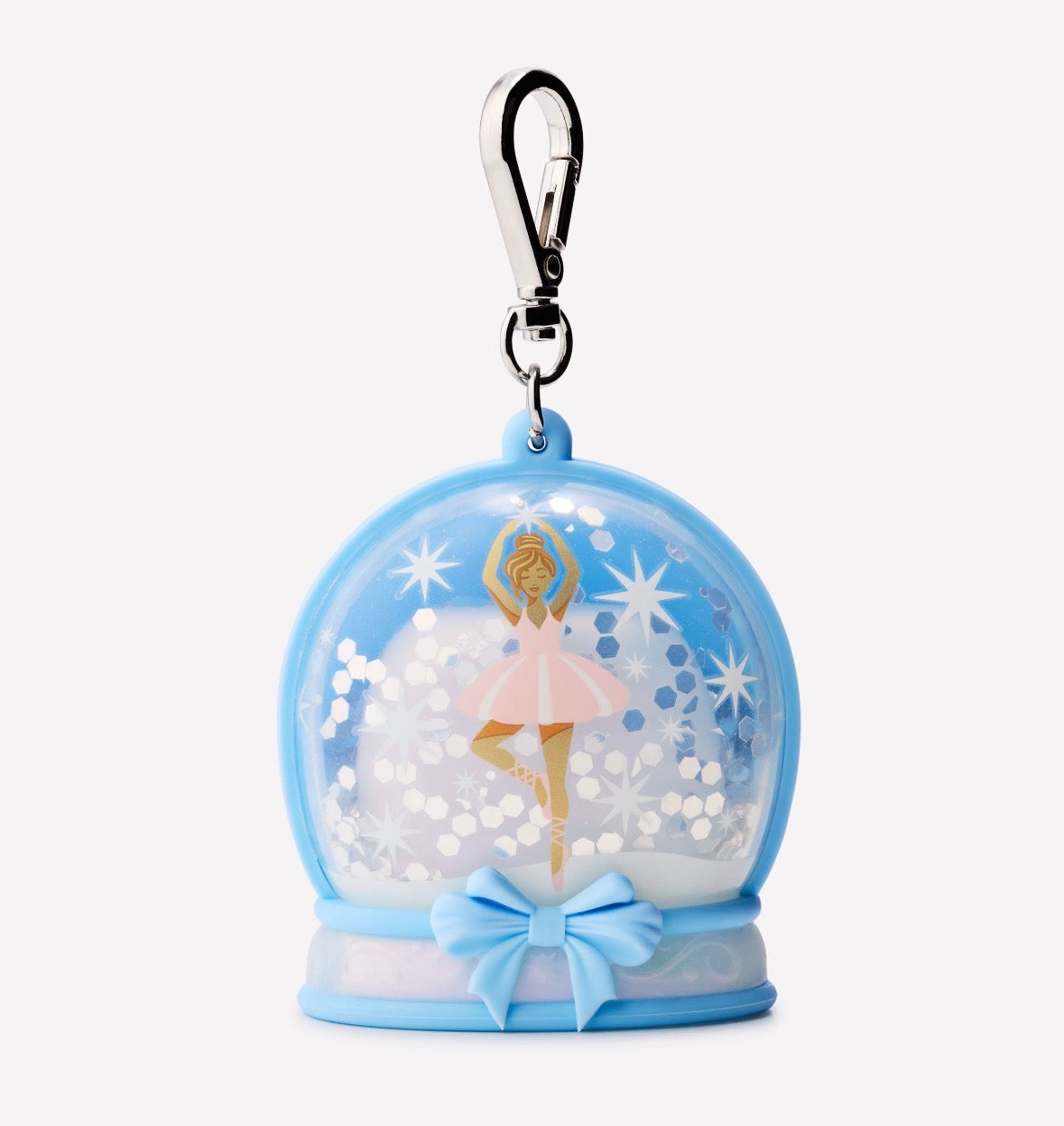 Bath & Body Works Porta Gel Antibacterial Bailarina en Globo de Nieve Azul – PocketBac Holder Navideño