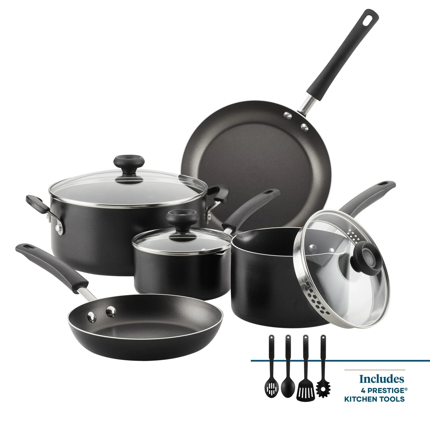 Farberware Juego de Ollas y Sartenes/cocina Antiadherentes Easy Clean de 12 Piezas, Negro