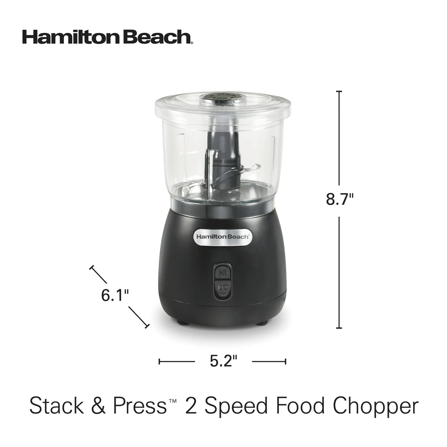 Hamilton Beach Apila y Presiona Picadora de Alimentos de 2 Velocidades, Capacidad para Tazón de 3 Tazas, 72890F