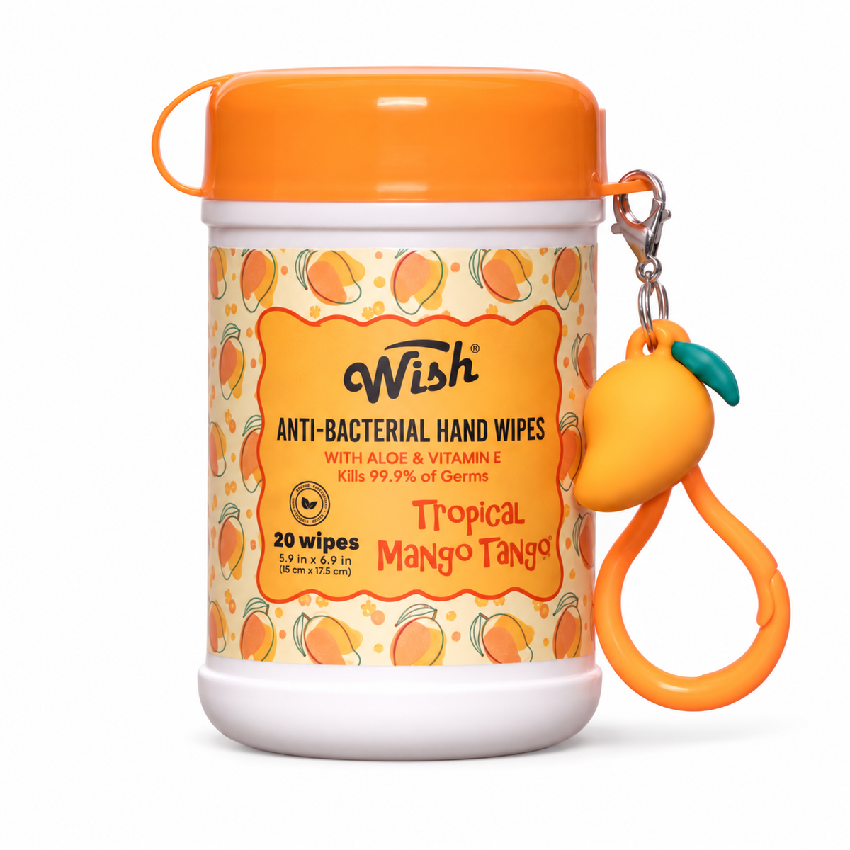 Toallitas Antibacteriales Wish Tropical Mango Tango con Llavero, 20 piezas