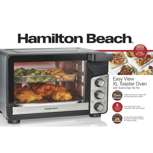 Hamilton Beach Easy View XL Horno Tostador con Freidora de Aire con Sure-crisp, 1750W, Capacidad para 6 Rebanadas, 31460