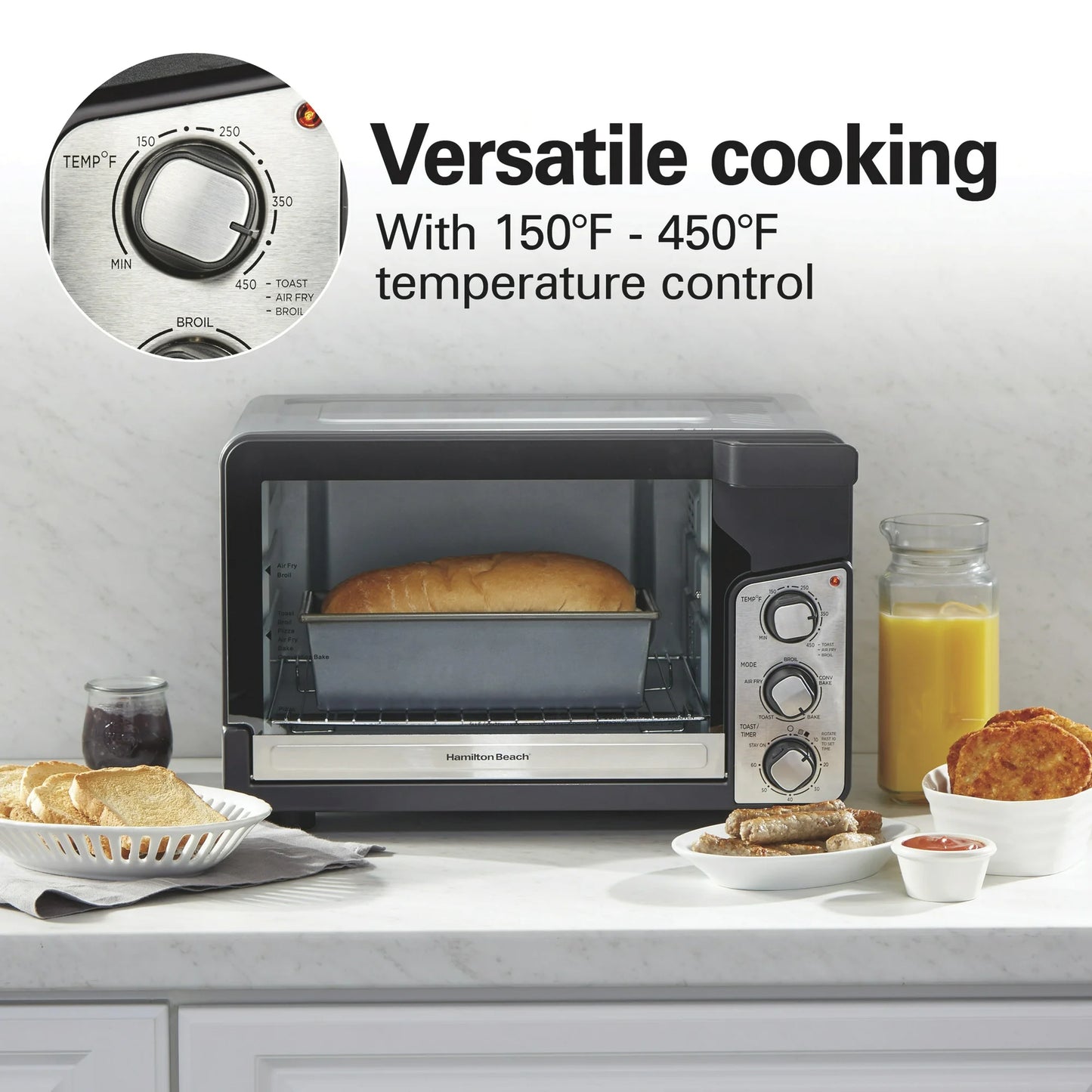 Hamilton Beach Easy View XL Horno Tostador con Freidora de Aire con Sure-crisp, 1750W, Capacidad para 6 Rebanadas, 31460