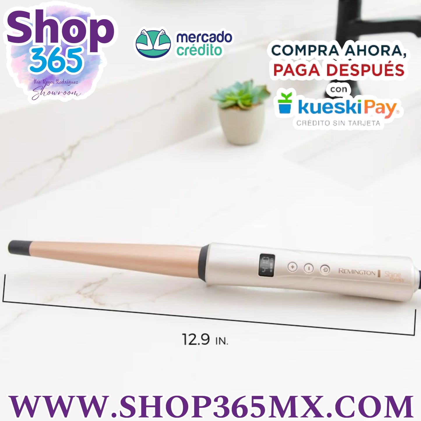 REMINGTON SHINE THERAPY Varita para Rizar Cónica de 12 - 1 Pulgada para Rizos Naturales con guante