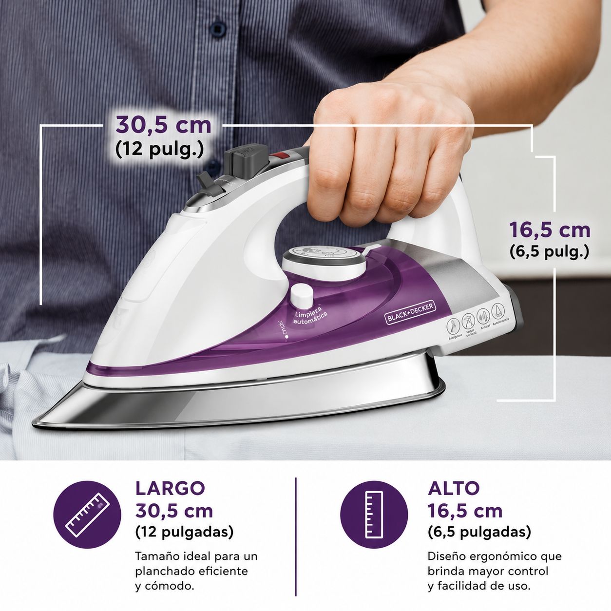 BLACK+DECKER Professional Steamer with Stainless Steel Sole and Extra Long Cord, Purple, IR1350S