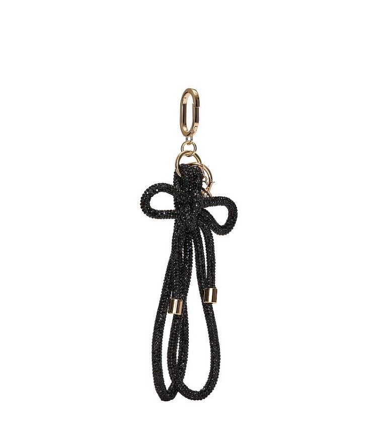 Victoria’s Secret Knotted Bow Shine Wristlet Strap Keychain Negro con Pedrería