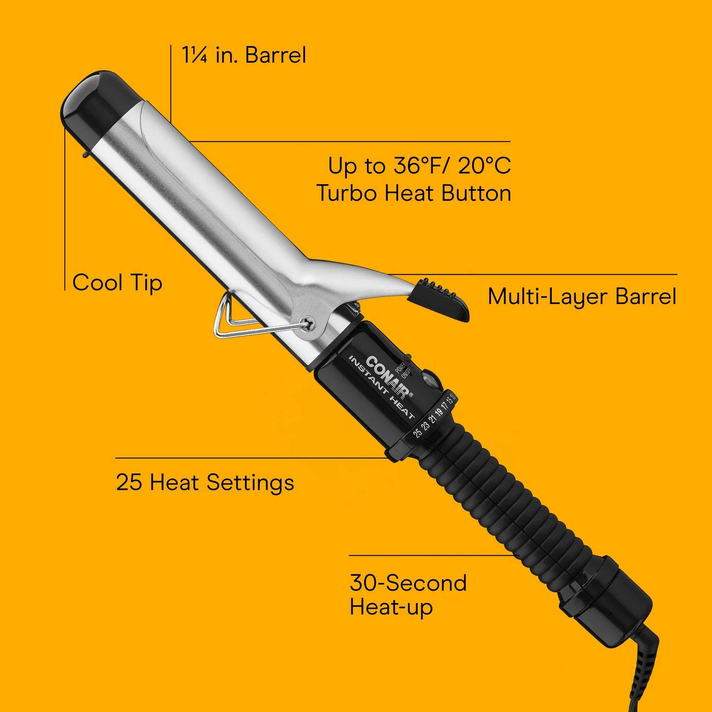 Conair Instant Heat Plancha para Rizar el Cabello de 1-1/4", para Cabello Corto, Medio y Largo