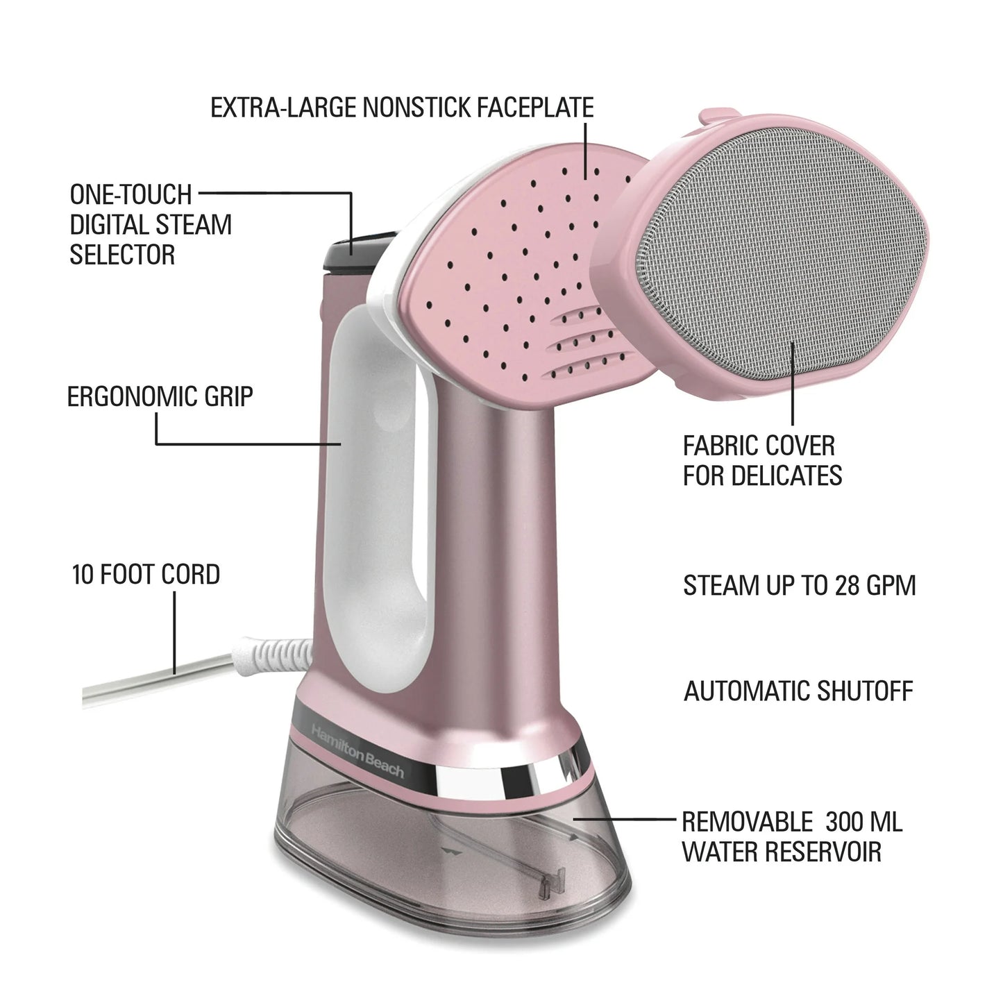 Hamilton Beach Vaporizador/hierro para Ropa 3 en 1: Versátil, Control de Vapor Ajustable y Selección de Telas