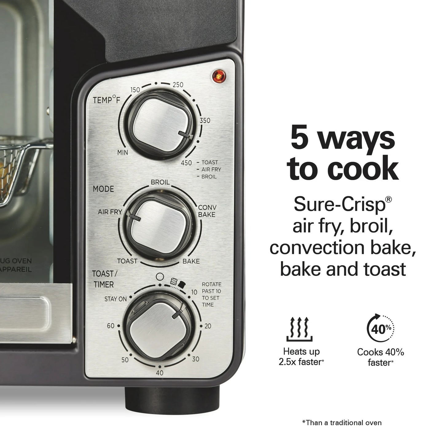 Hamilton Beach Easy View XL Horno Tostador con Freidora de Aire con Sure-crisp, 1750W, Capacidad para 6 Rebanadas, 31460