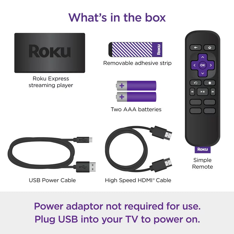 Express Roku Dispositivo de Transmision HD con Cable HDMI de Alta Velocidad Control Remoto Estandar sin Controles de TV y WiFi Rapido