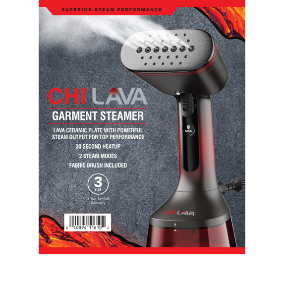 CHI LAVA Plato de Cerámica Vaporizador de Ropa para Ropa con Cepillo de Tela, 2 Modos de Vapor, 1600 Vatios, Rojo
