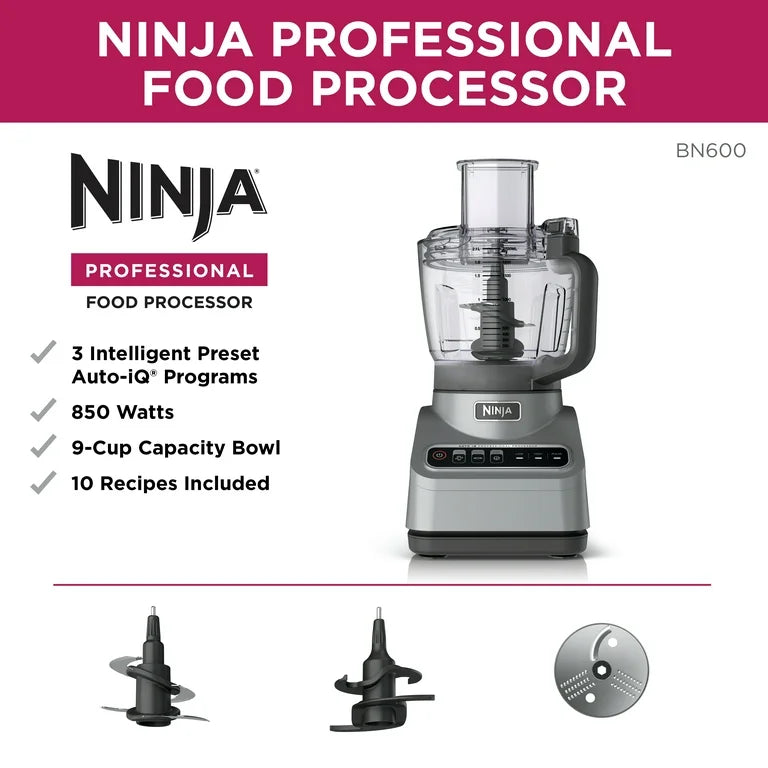 Ninja Procesador de Alimentos Profesional 850Vatios 9 Tazas Programas Preestablecidos Auto-iQ BN600