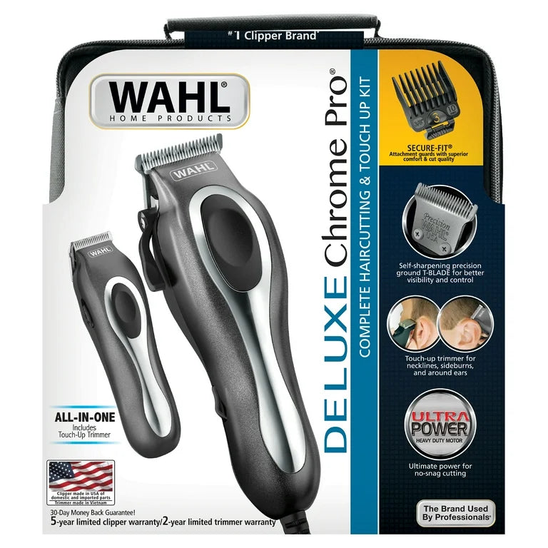 Wahl Deluxe Chrome Pro Cortapelos con Cable para Hombre, Kit de Cortapelos con Estuche de Almacenamiento 79650-1301