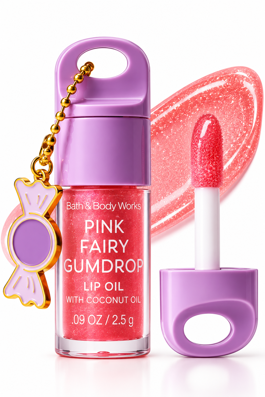 Bath & Body Works Pink Fairy Gumdrop Lip Oil – Aceite Labial con Brillo y Aceite de Coco 2.5 g