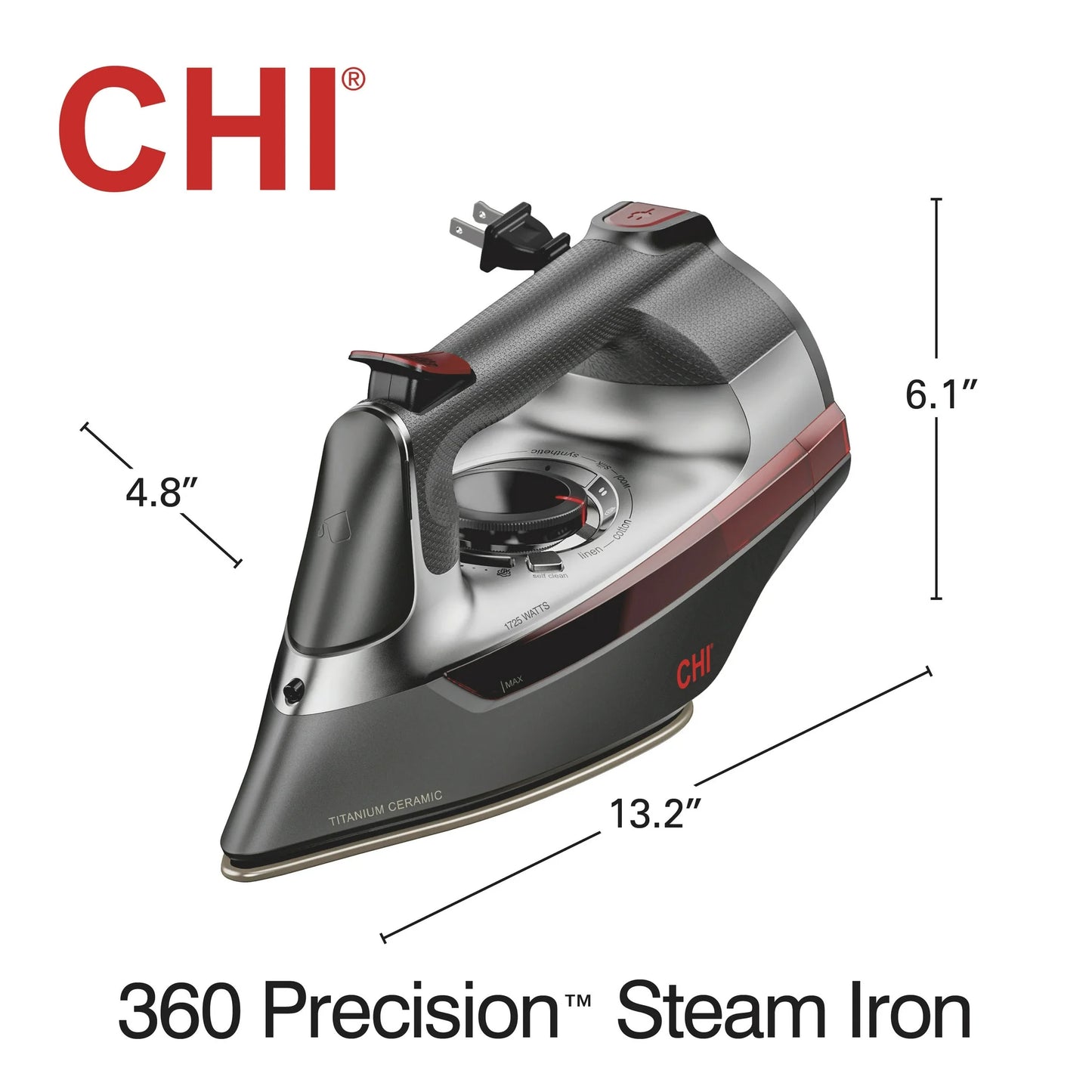 CHI 360 Precision Plancha Al Va, Placa Base de Cerámica con Infusión de Titanio, 13119