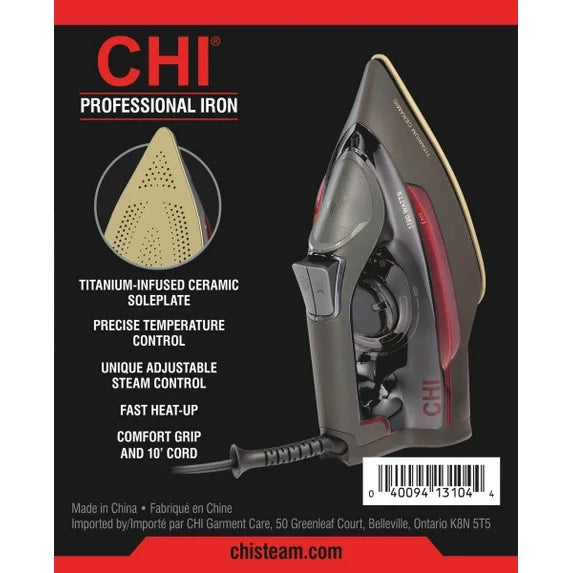 CHI Professional Plancha de Ropa Plancha de Vapor para Ropa con Placa Base de Titanio, Negra