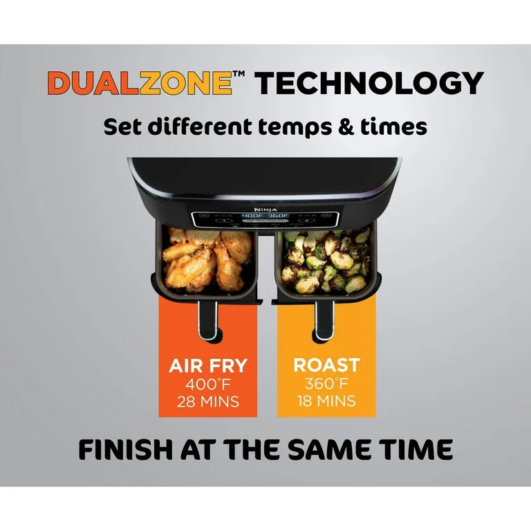 Foodi 4-in-1 8-Quart Ninja Freidora sin Aceite de 2 Cestas Tecnología DualZone DZ100