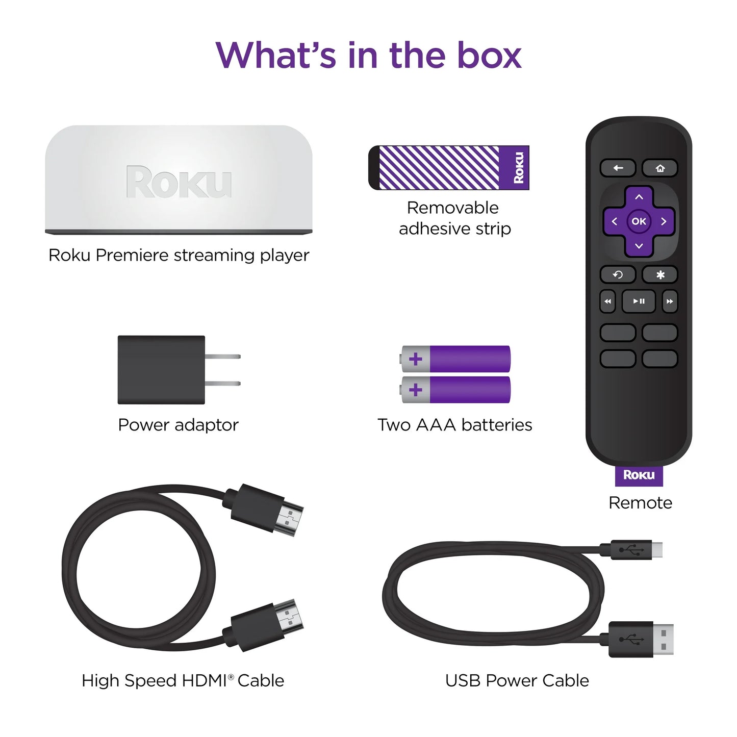 Roku Premiere  Reproductor Multimedia de Transmisión 4K HDR Habilitado para WiFi con Cable HDMI de Alta Velocidad Premium y Control Remoto Estandar