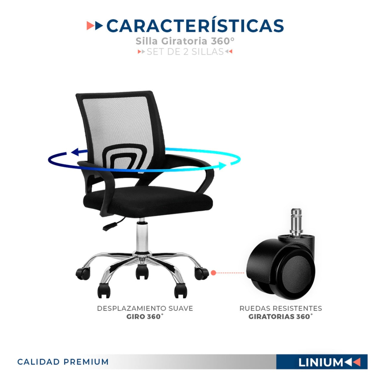 Silla para oficina escritorio ergonomica Premium Set 2 piezas color negro material de tapizado malla