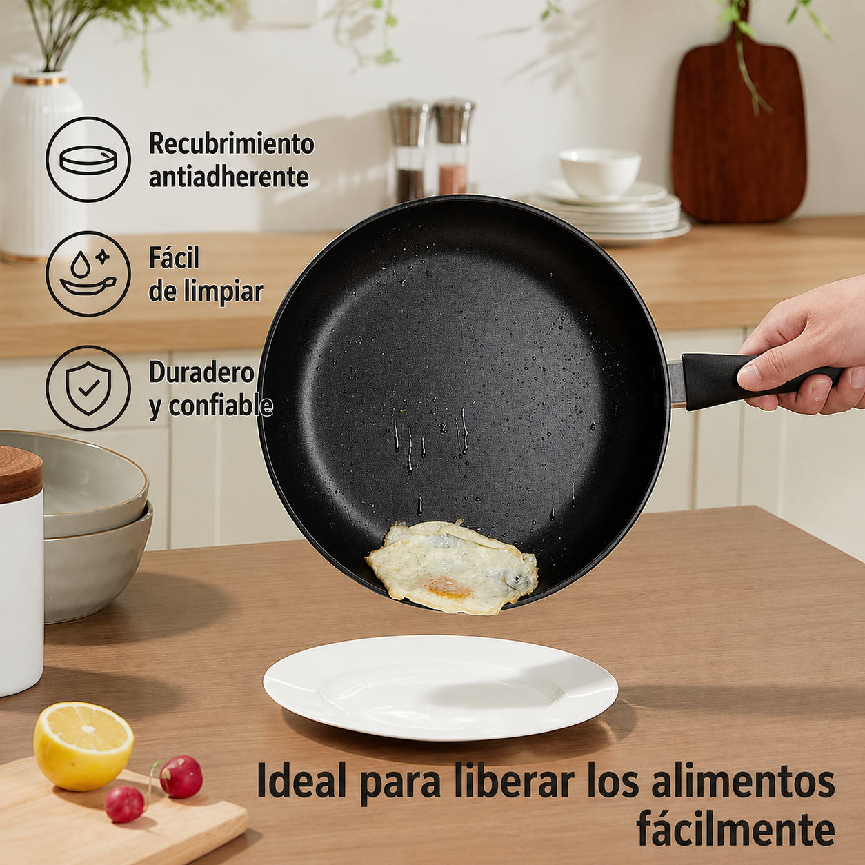 Mainstays Juego de Sartenes de Aluminio Antiadherente de 3 Piezas, Acabado Negro, Juego de 3